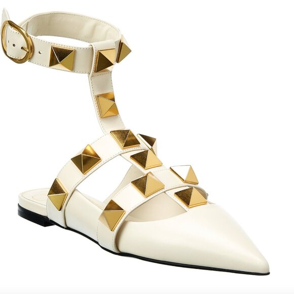 Valentino Garavani Shoes - Valentino Garavani Roman Stud Leather Ankle Strap Flat Bone Rarely worn